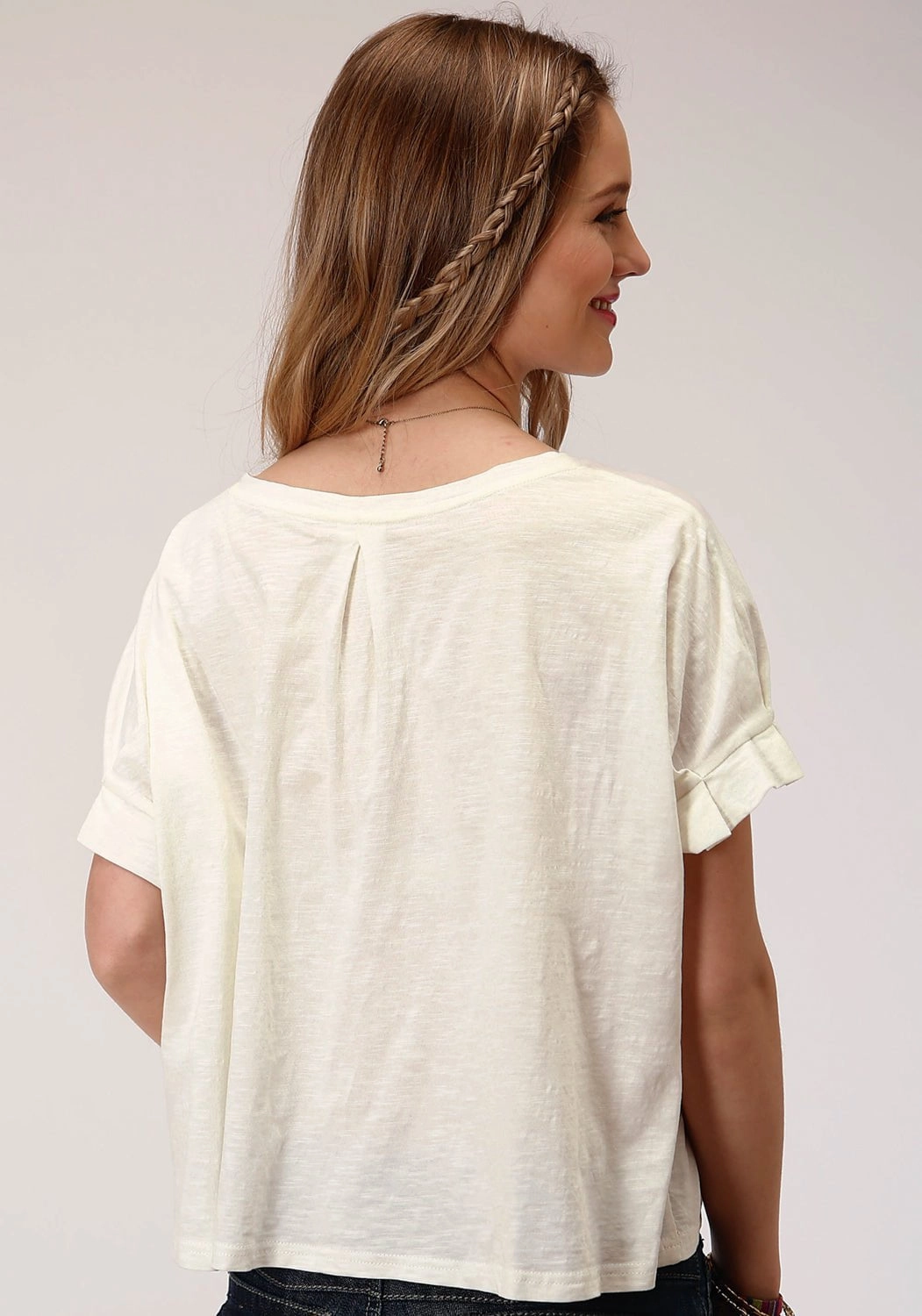 Roper Womens Cream 100% Cotton Purple Floral S/S T-Shirt Abstract art