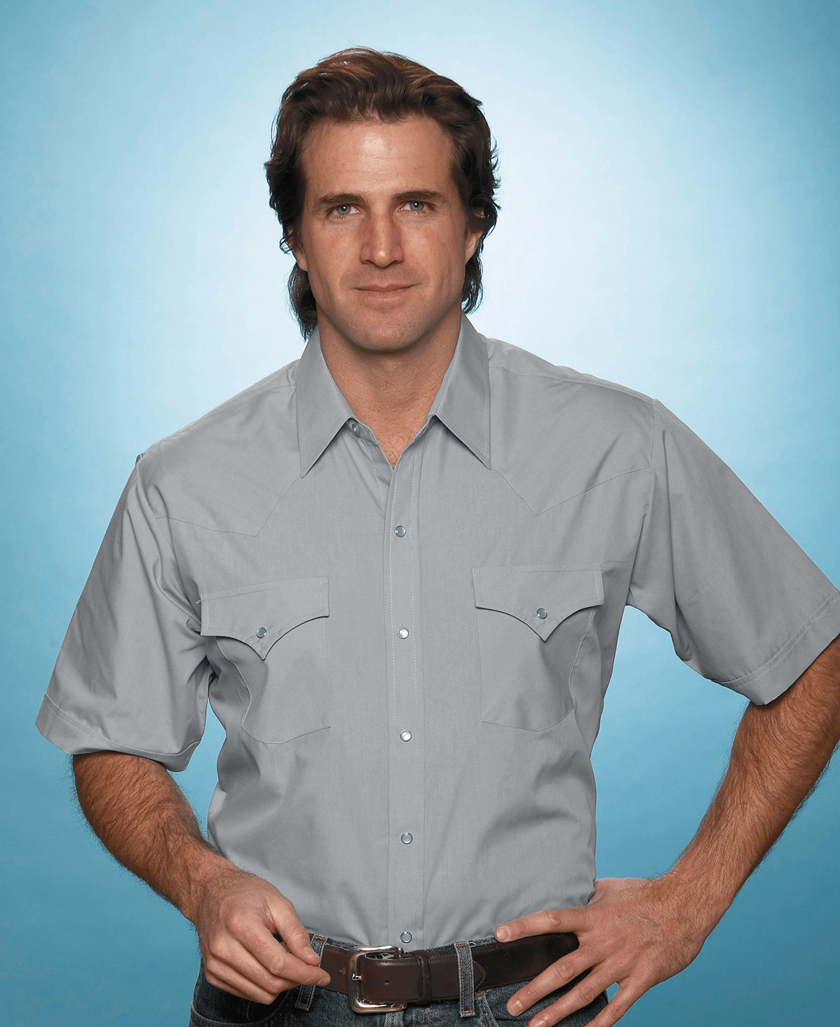 Earthy Palette Essential Fit Ely & Walker Mens Solid Gray Western Shirt S/S Poly/Cotton