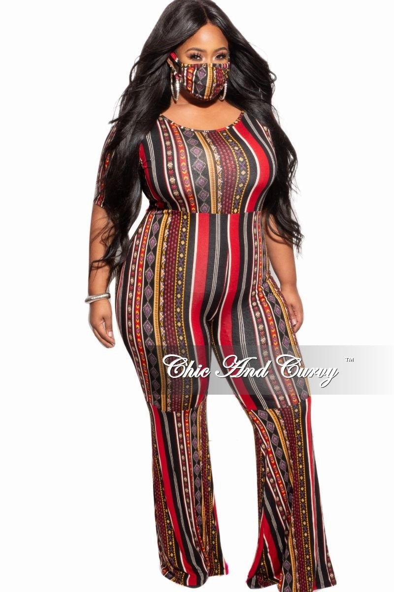 Casual Performance Wear Layering Essential Final Sale Plus Size Bell Bottom Jumpsuit in Multicolor Stripe