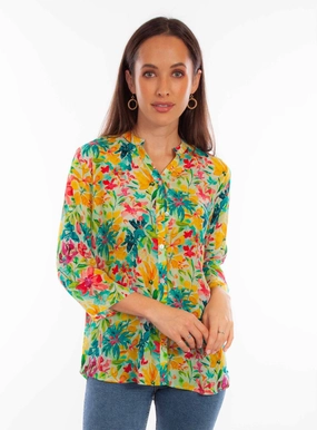 Scully Womens Tropical Print Tropical Viscose 3/4 Sleeve S/S Blouse Eco Friendly Dye Casual Wear