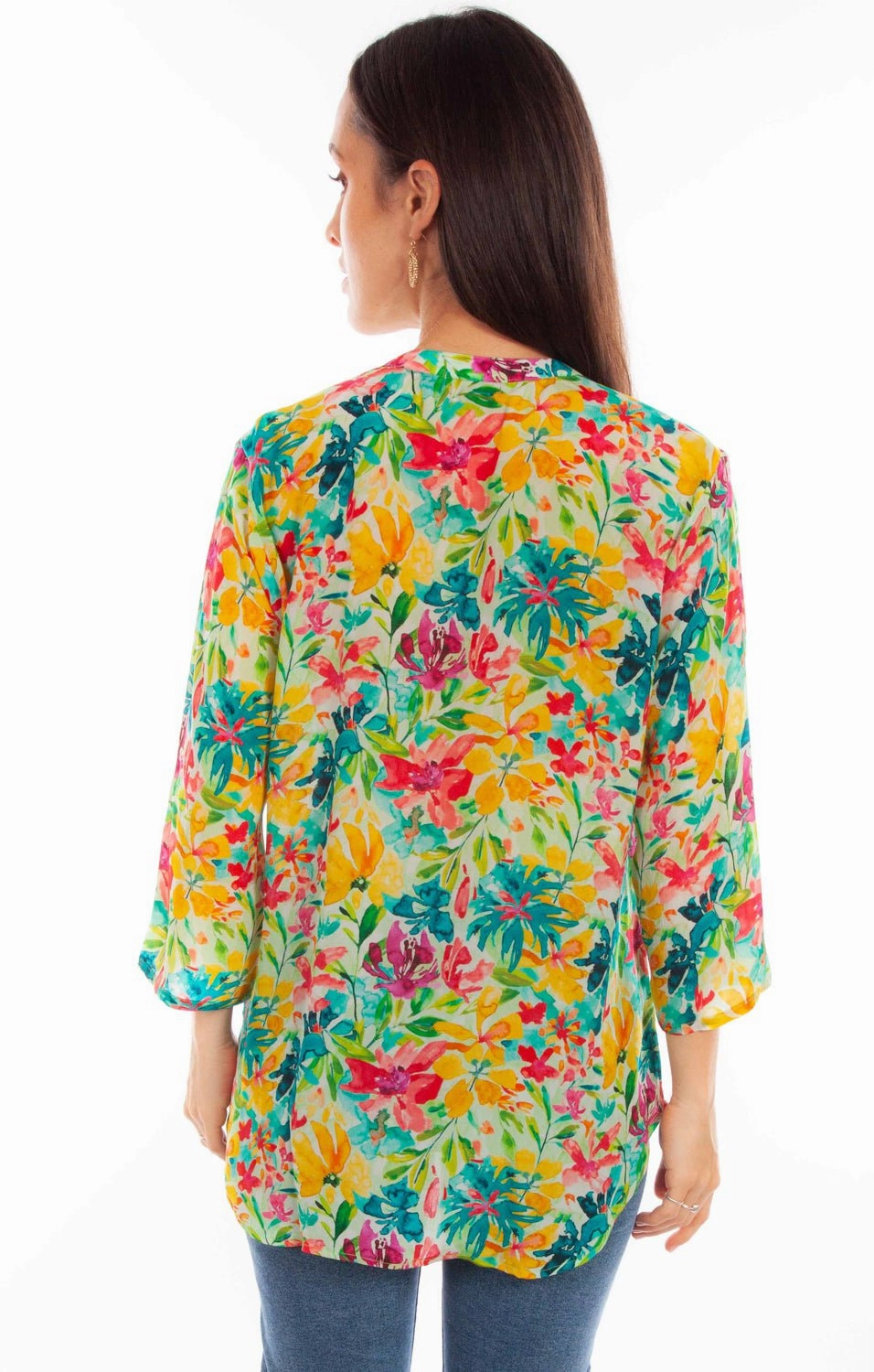 Premium Quality Minimalist Aesthetic Scully Womens Tropical Print Tropical Viscose 3/4 Sleeve S/S Blouse