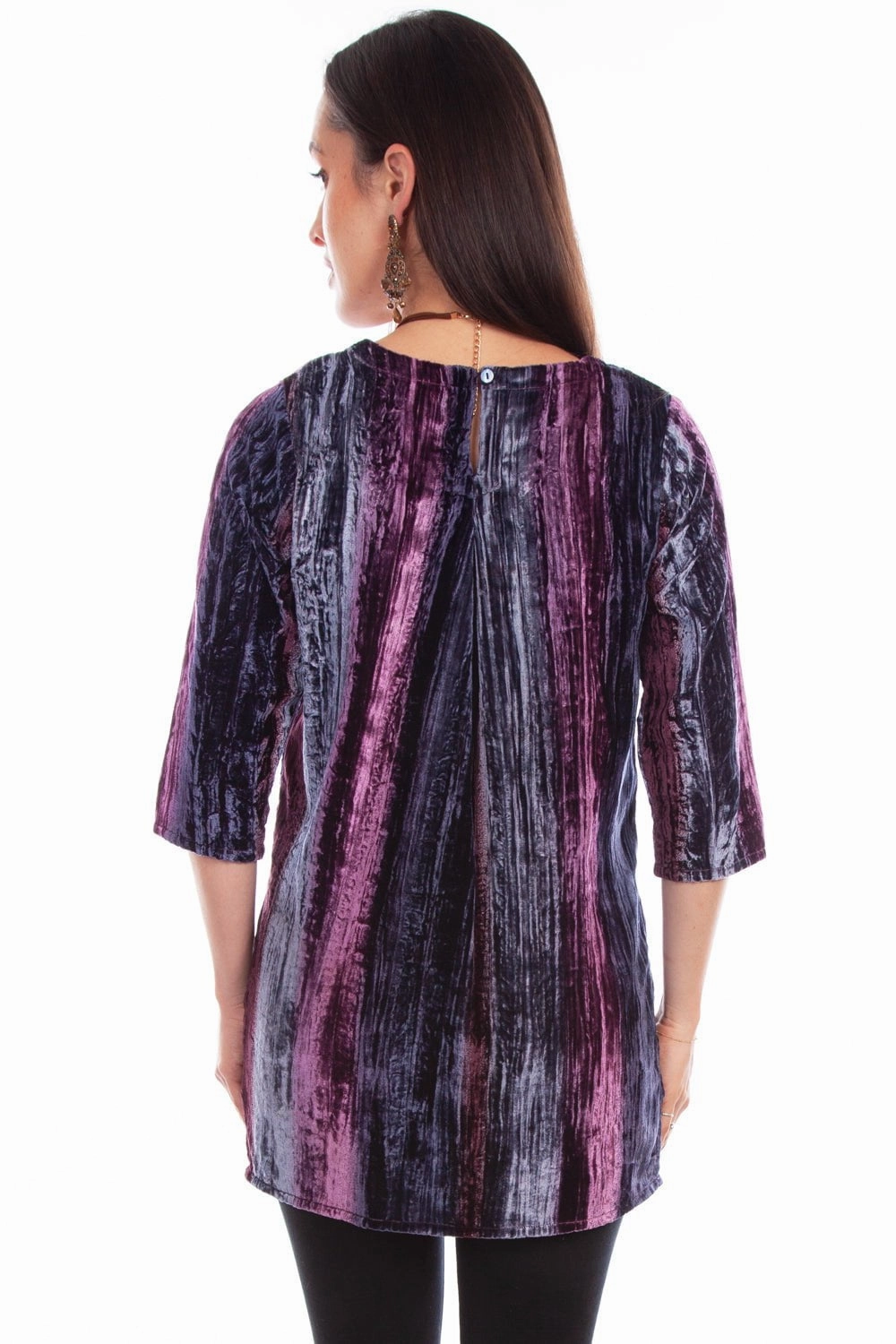 Scully Womens Vibrant Velvet Plum Nylon Viscose 3/4 Sleeve S/S Tunic City Exploration Modern Cut