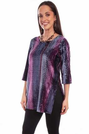 Scully Womens Vibrant Velvet Plum Nylon Viscose 3/4 Sleeve S/S Tunic Timeless Design Tagless Labeling