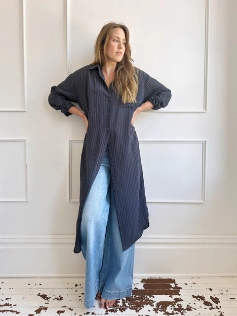 Tailored Layers Perfect Day-to-Night Pinstripe Shirt Dress