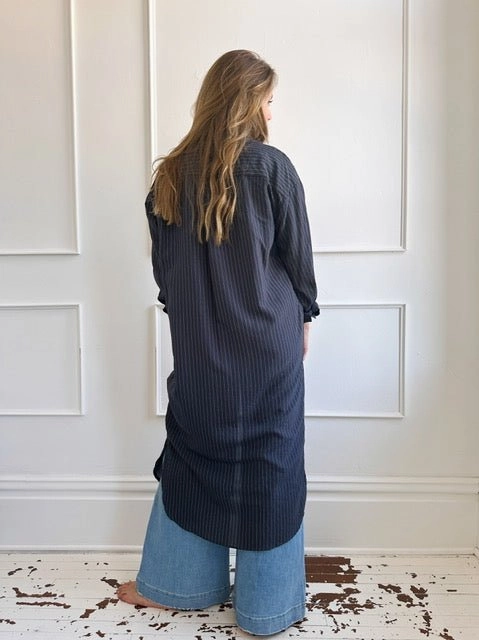 Pinstripe Shirt Dress Sophisticated Waistband Fit