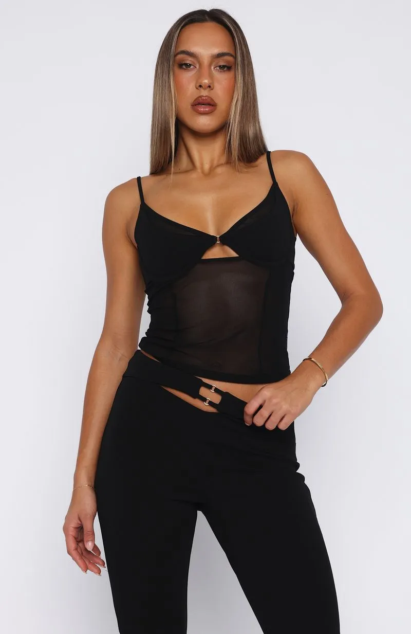 Forever Tonight Top Black Convertible Style Yarn Dyed Stripes