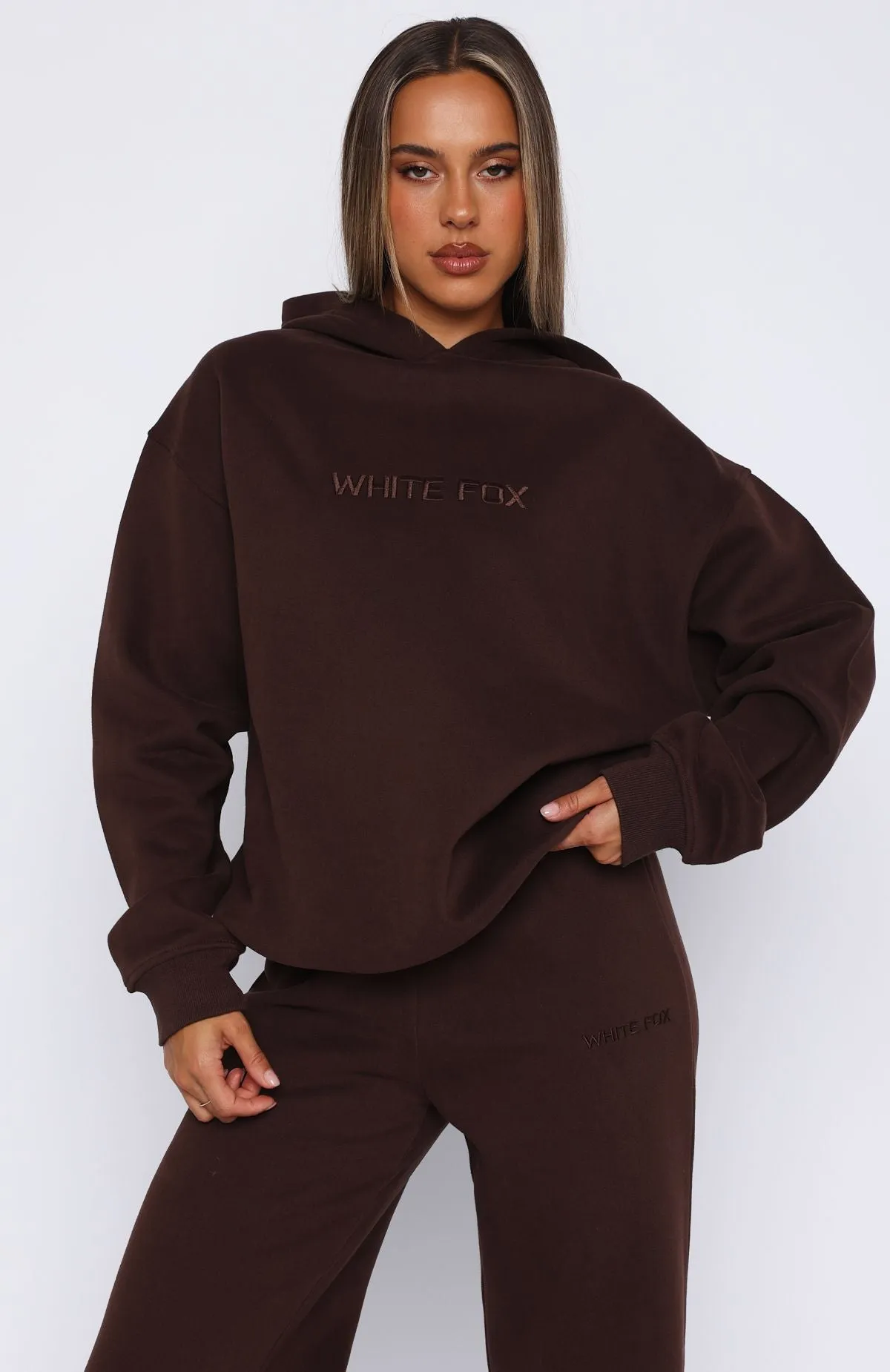 Lightweight Jersey Material Stay Lifted Oversized Hoodie Bitter Chocolate