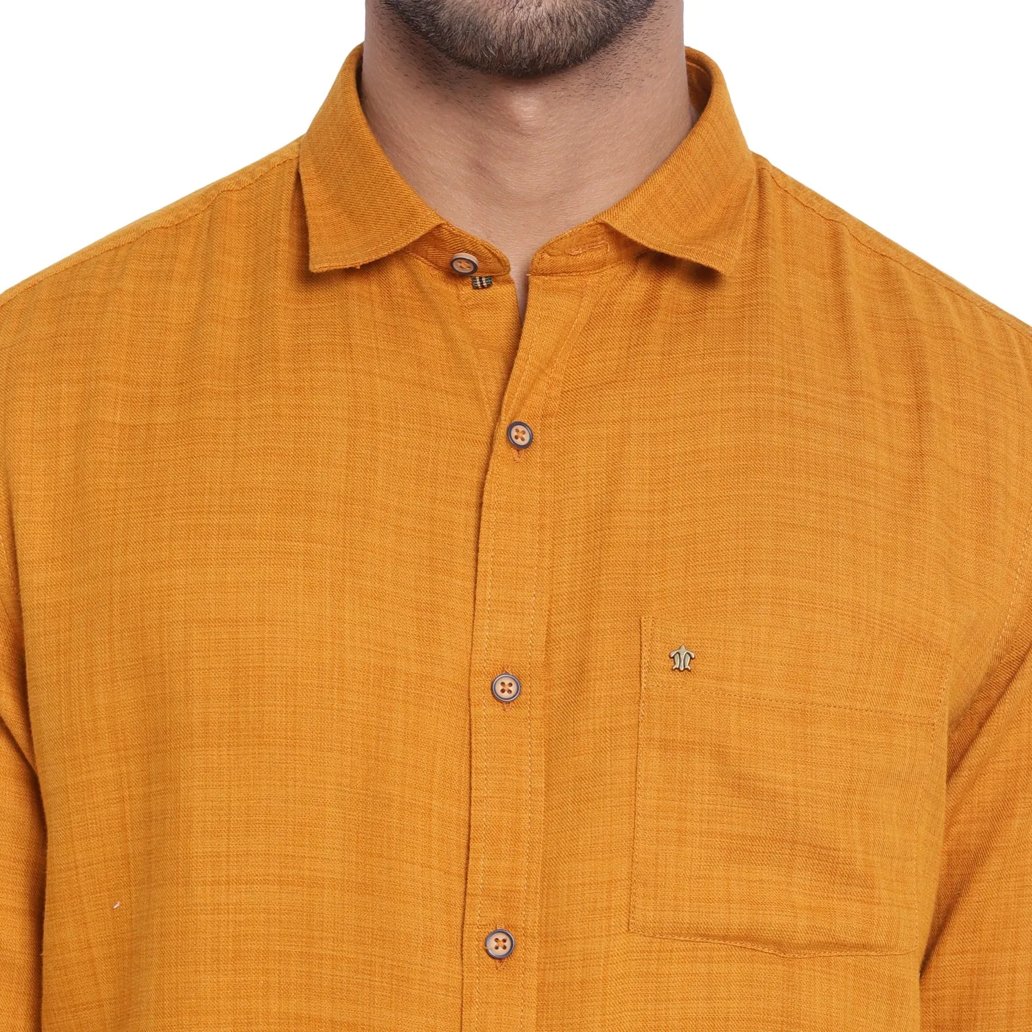 Turtle Men Yellow Cotton Solid Slim Fit Shirts