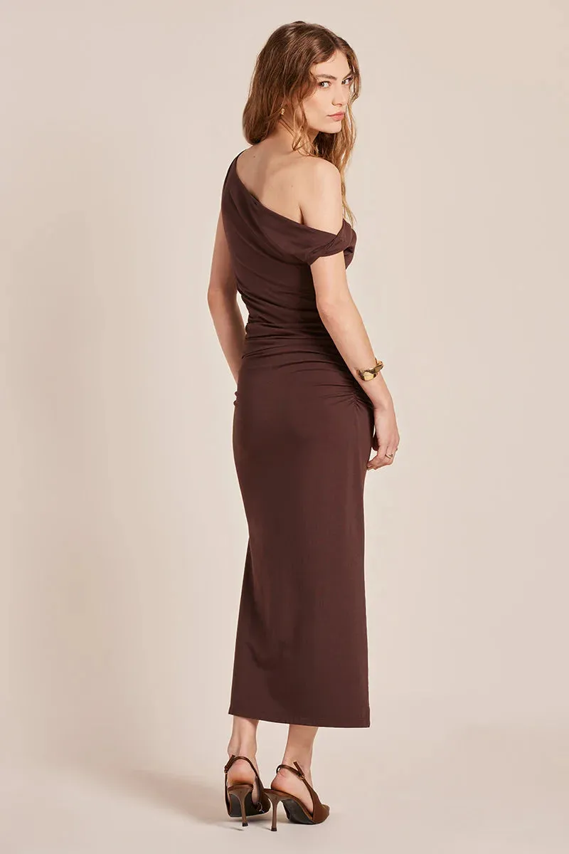 Pure Tone Twist Off Shoulder Dress