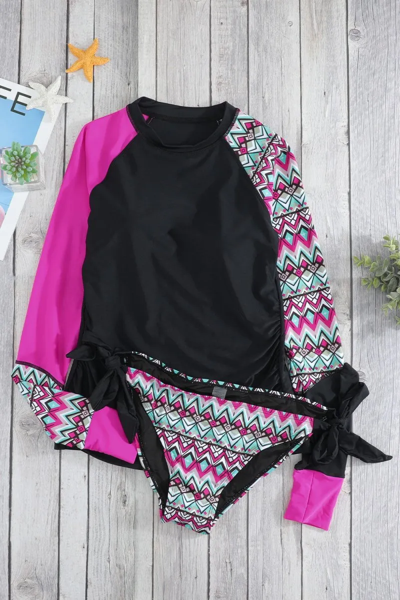 Two Piece Long Sleeve Swimsuit Set Surf Style