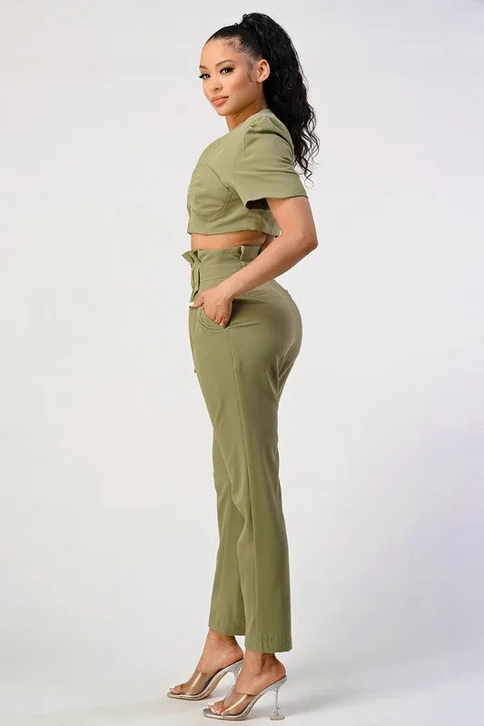 TWO PIECE PANT SET, BELT INCLUDED
