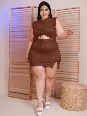 Two Piece Plus Size Ruched Skirt Suits