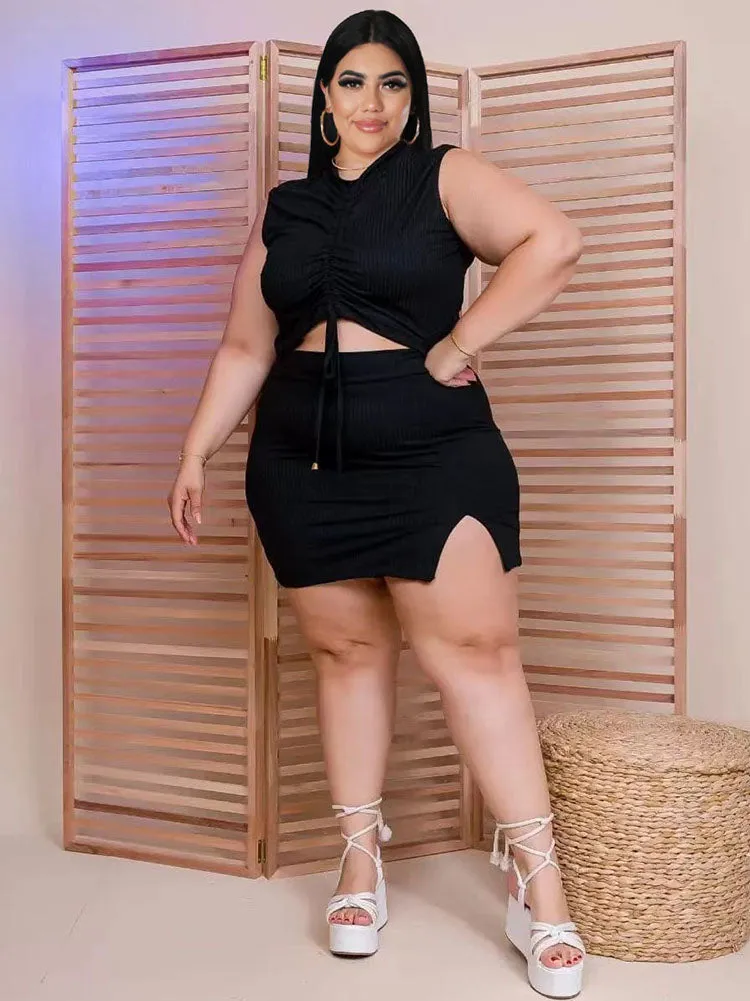 Two Piece Plus Size Ruched Skirt Suits