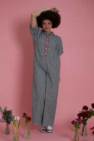 Microfiber texture Piper Wide Leg Gingham Jumpsuit - Curve
