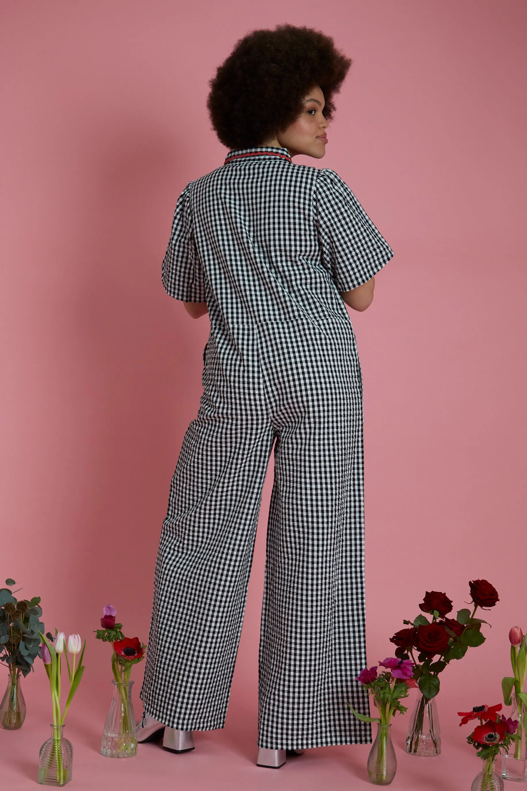 ThermalRegulating Fabric Athletic Wear Piper Wide Leg Gingham Jumpsuit - Curve