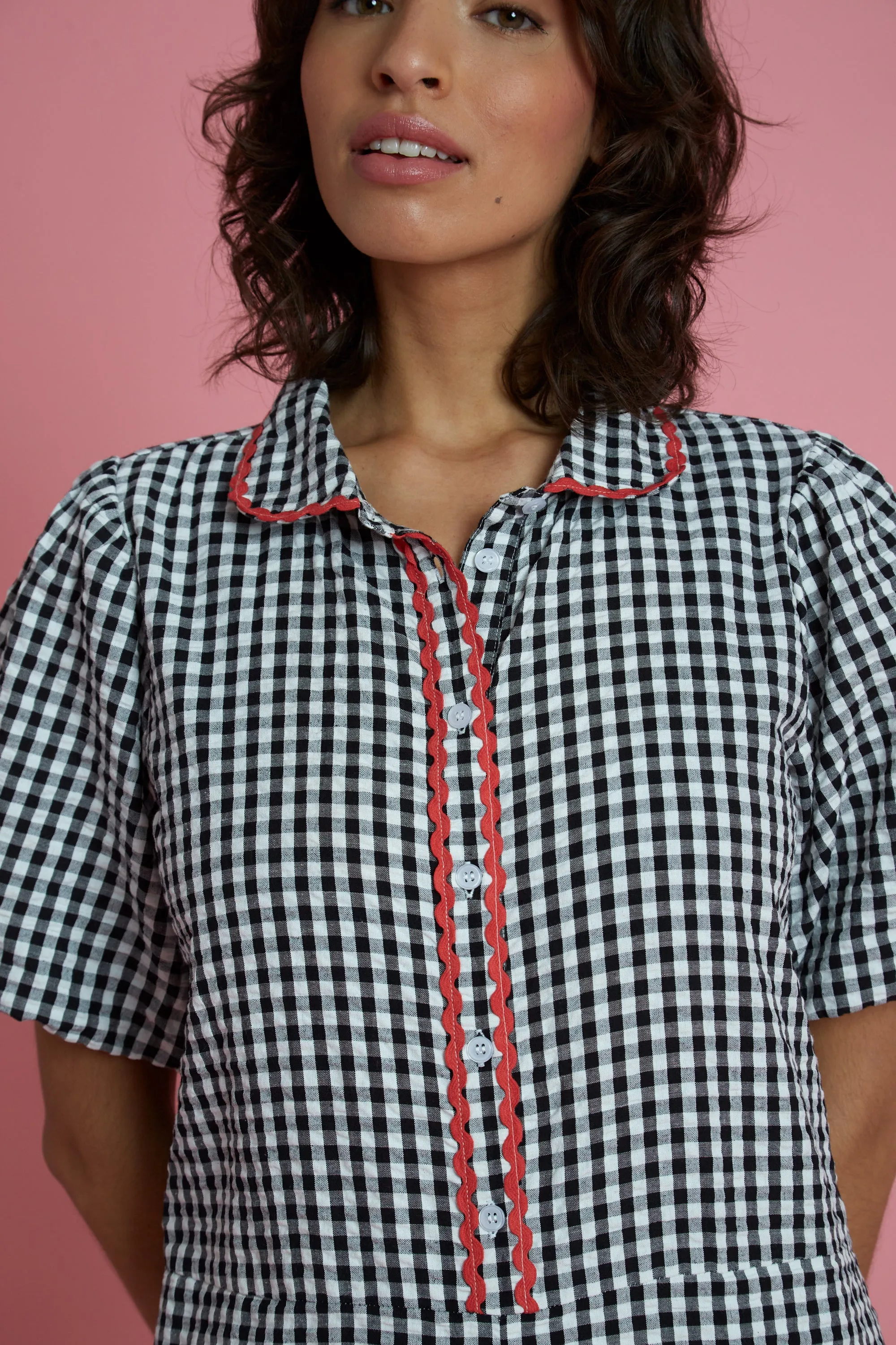 VersatileNeckline Piper Wide Leg Gingham Jumpsuit - Curve