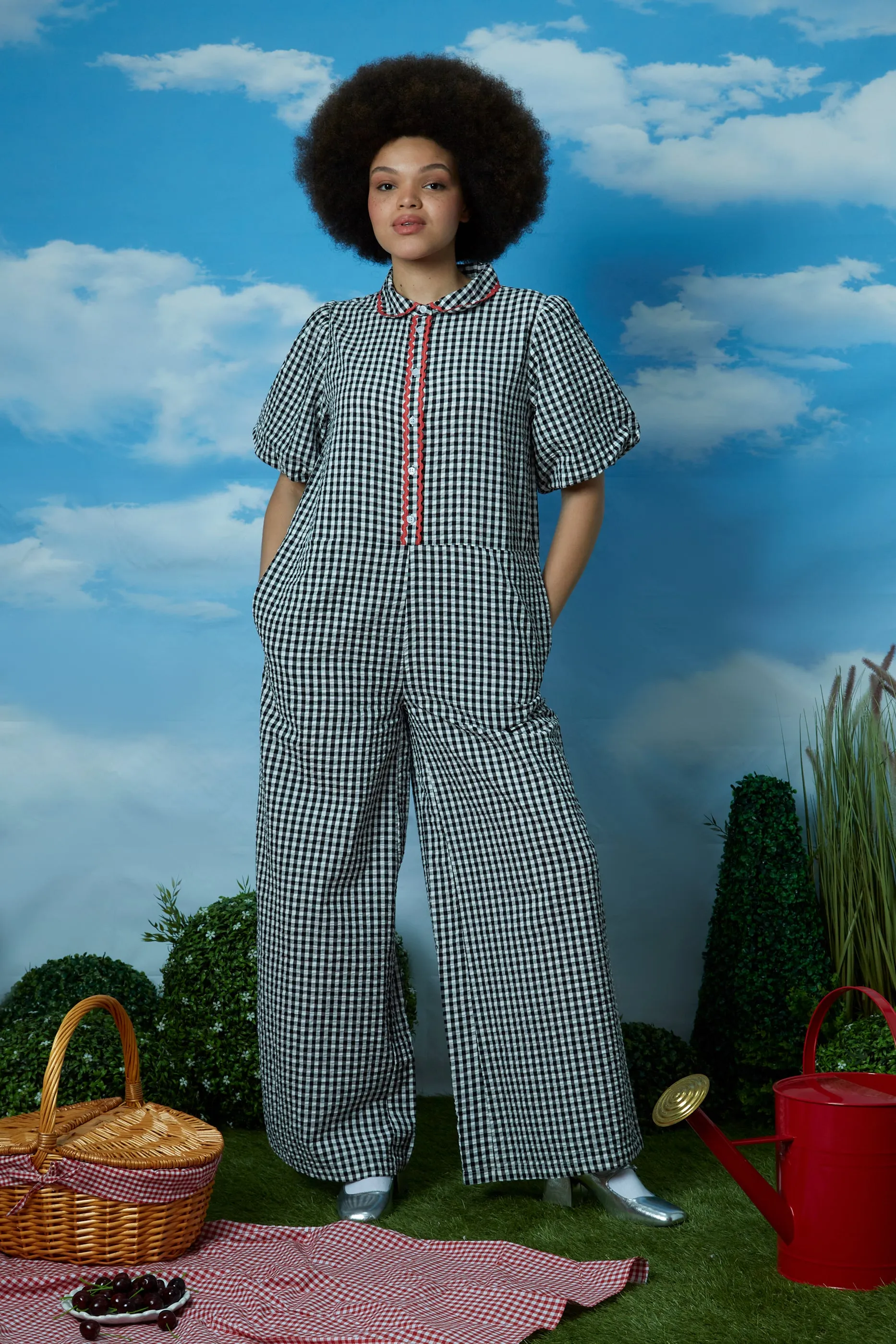 Piper Wide Leg Gingham Jumpsuit - Curve FrictionFreeNeckline