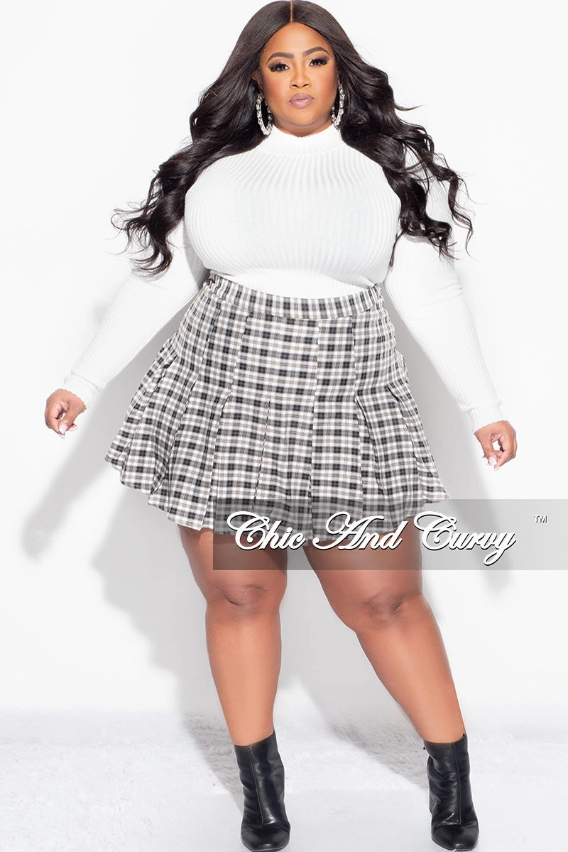 Final Sale Plus Size Mini Skater Skirt Plaid Print Sporty Appeal
