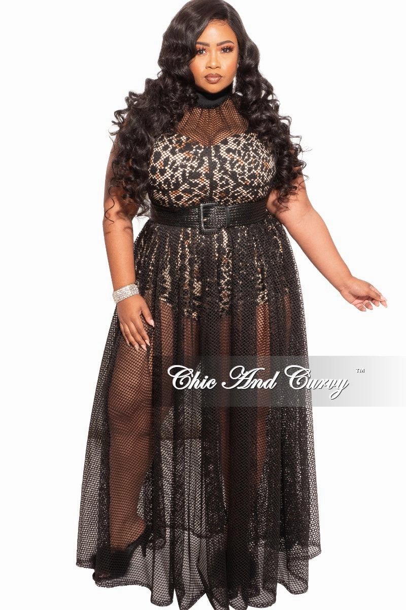 Final Sale Plus Size 2pc Black Net Dress with Animal Print Romper LightweightDesign