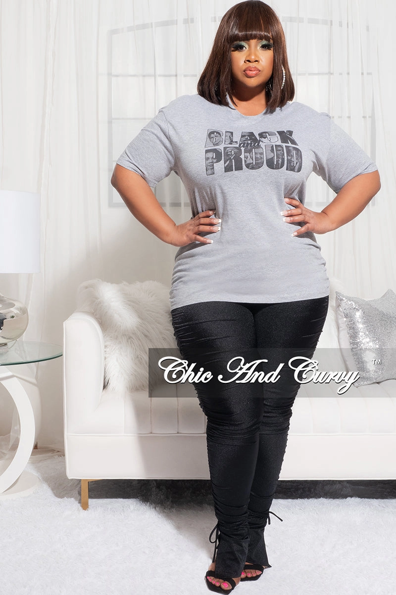 Clean Lines Final Sale Plus Size Crew Neck Short Sleeve Black & Proud T-Shirt in Heather Grey