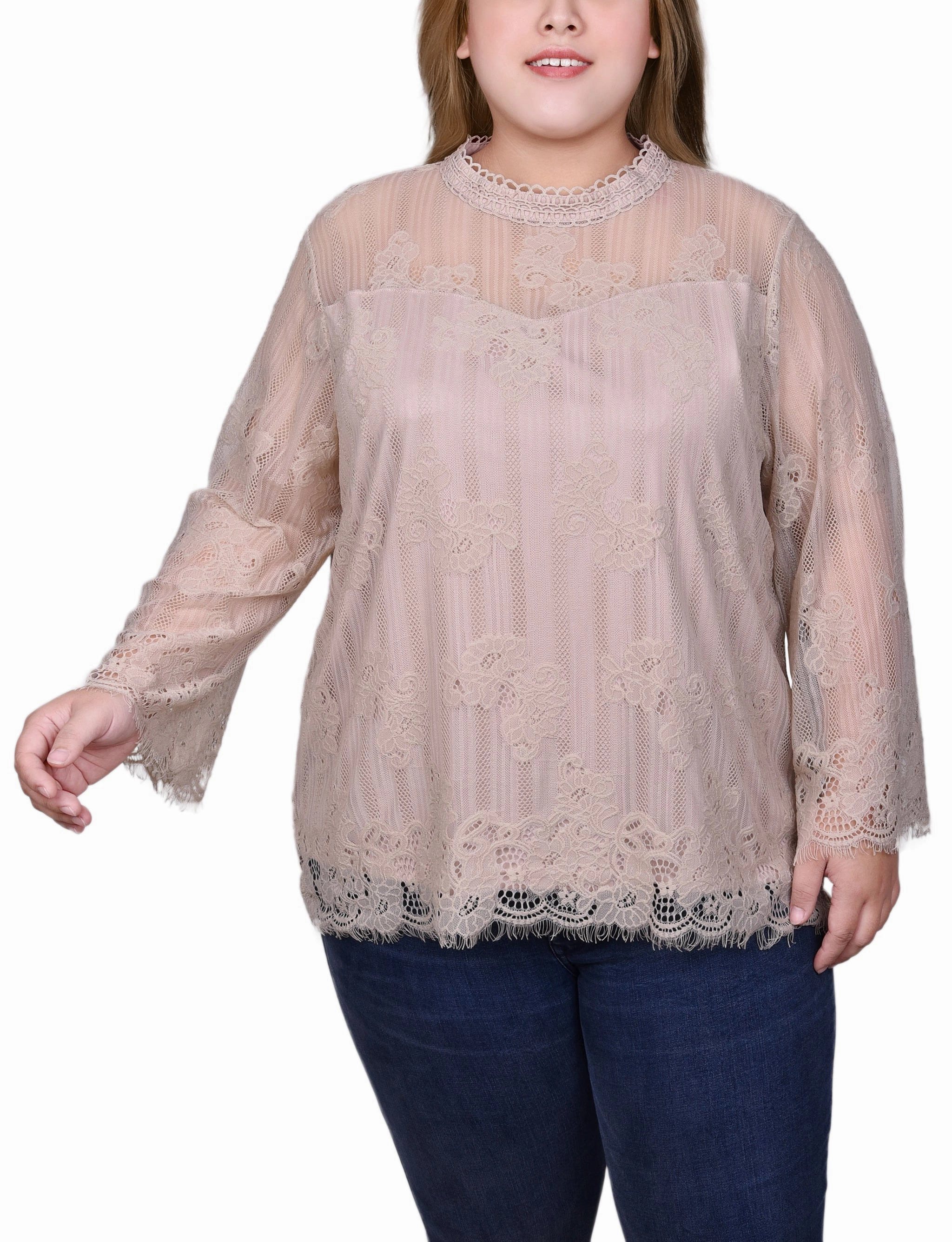 AntiPillingTechnology LightweightFabric Plus Size 3/4 Sleeve Lace Blouse