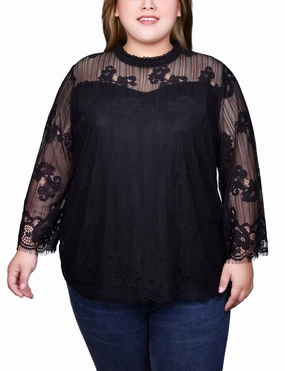 Plus Size 3/4 Sleeve Lace Blouse NaturalFiberBlend