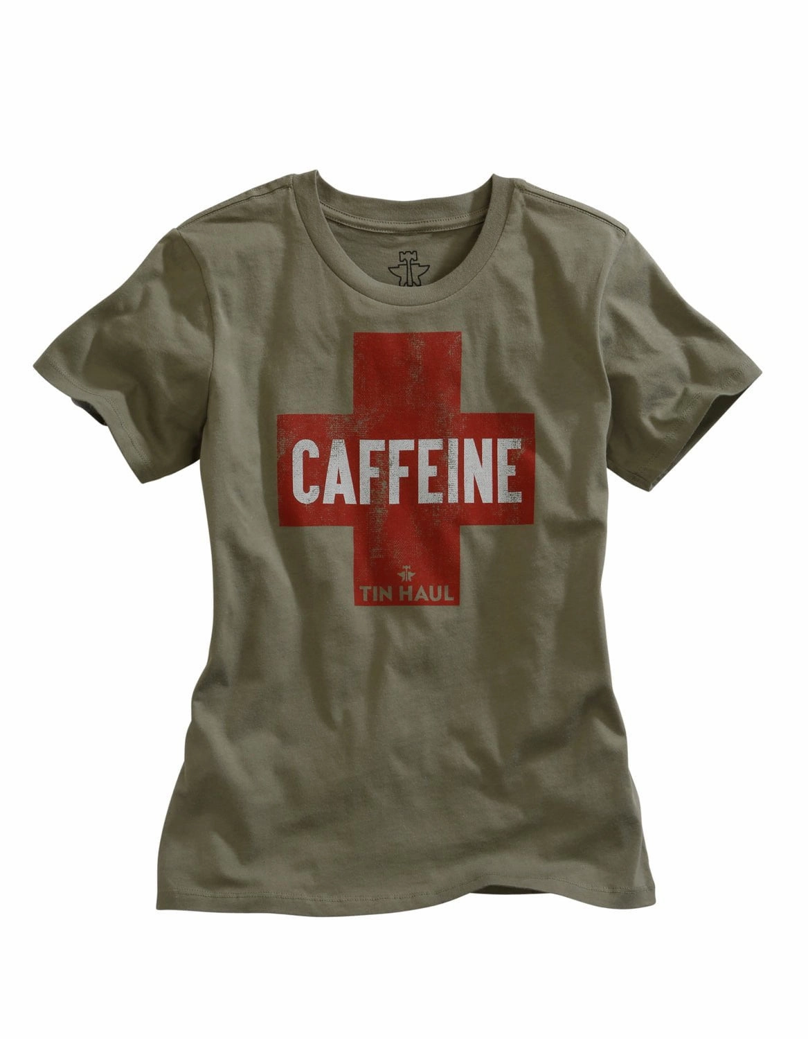 Tin Haul Womens Grey 100% Cotton Need Caffeine S/S T-Shirt Tagless Labeling Casual Wear