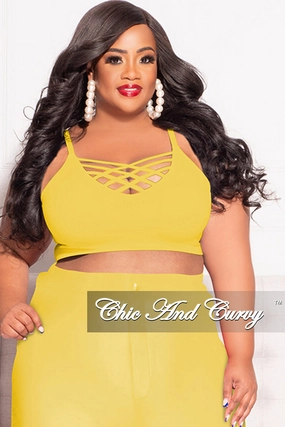 Final Sale Plus Size Spaghetti Strap Triple Criss Cross Front Bralette in Yellow Outdoor Use