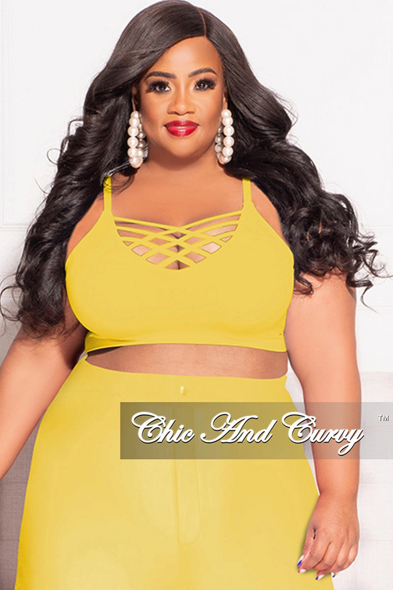 Zero Waste Manufacturing Final Sale Plus Size Spaghetti Strap Triple Criss Cross Front Bralette in Yellow