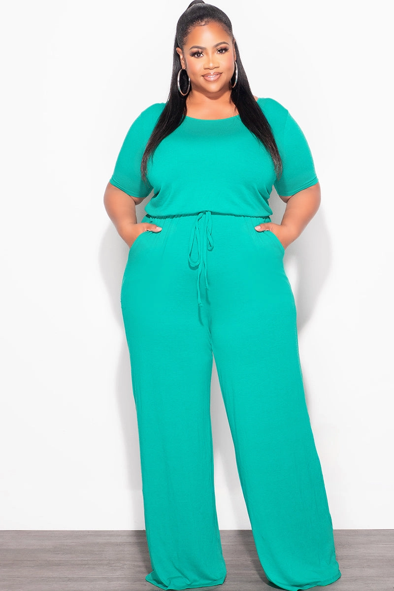 Effortless Comfort Final Sale Plus Size Short Sleeve Jumpsuit in Kelly Green