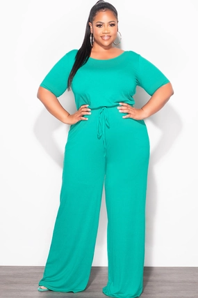 Casual Design Final Sale Plus Size Short Sleeve Jumpsuit in Kelly Green