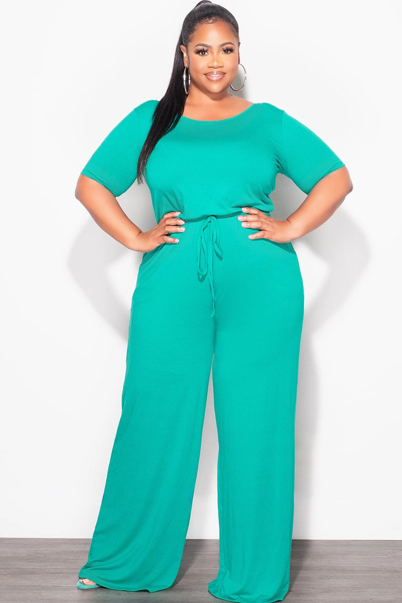 Casual Design Final Sale Plus Size Short Sleeve Jumpsuit in Kelly Green