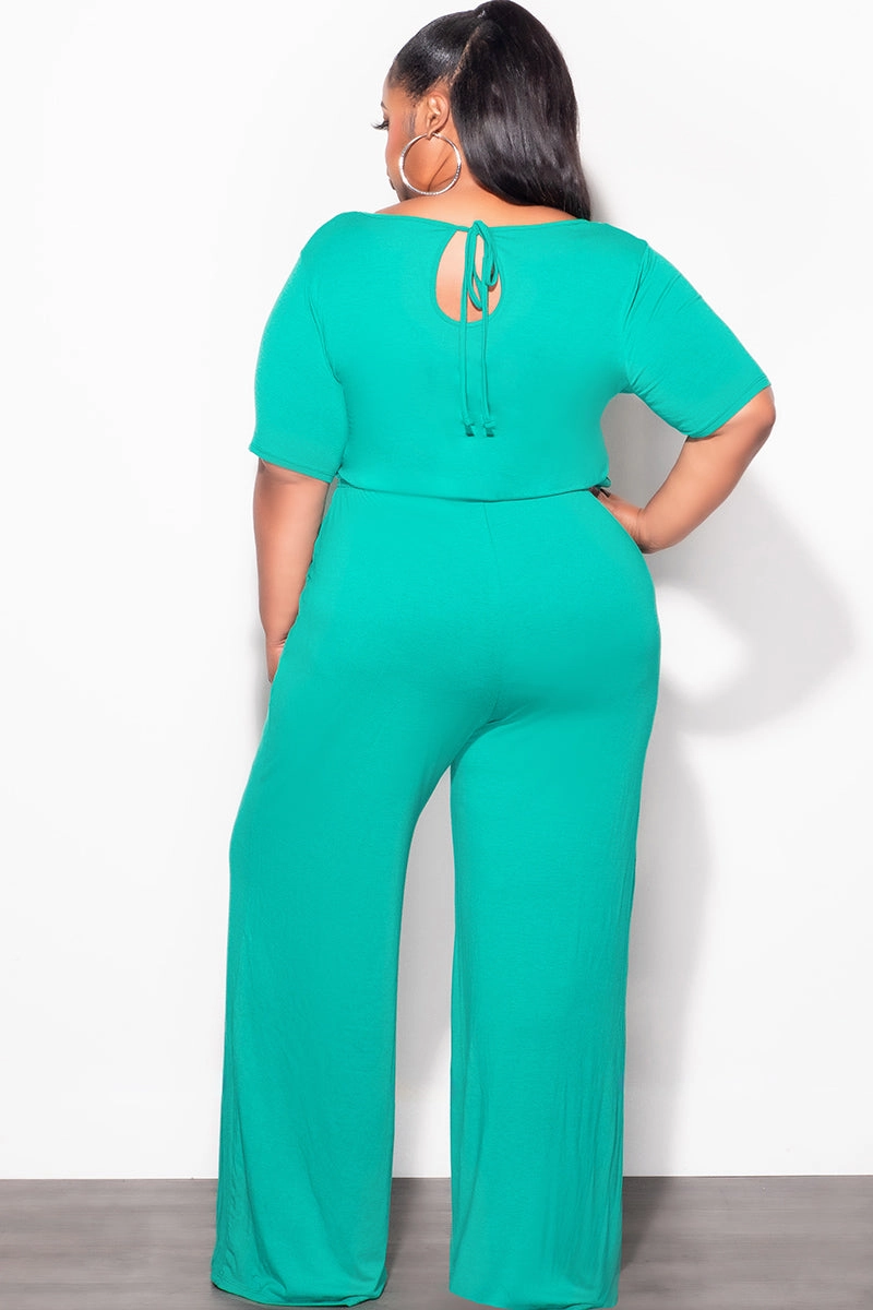 Final Sale Plus Size Short Sleeve Jumpsuit in Kelly Green No Bunching Weekend Comfort
