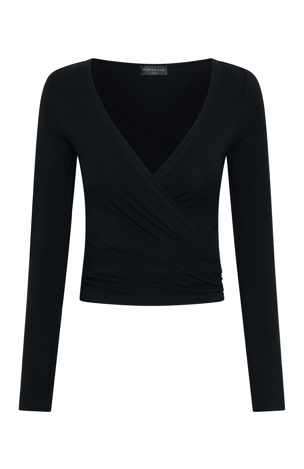 Durable Binding Staying Cute Long Sleeve Wrap Top Black