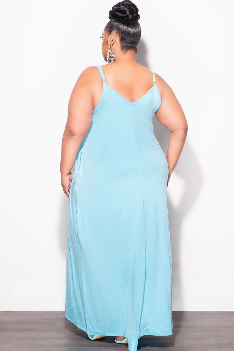 Layer Comfort Final Sale Plus Size Spaghetti Strap Maxi Dress in Soft Blue