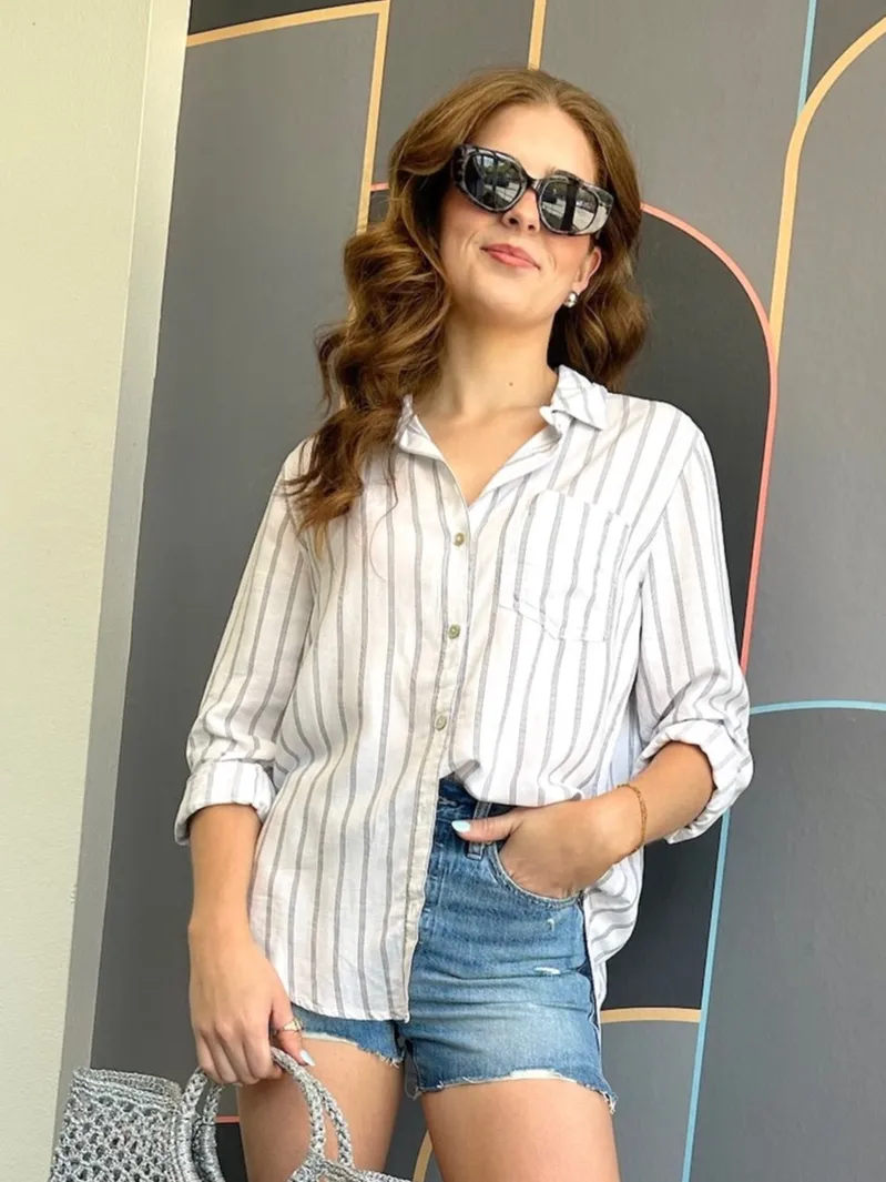 Makena Pocket Button Down Top Modular Pocket Layout FrictionReducing