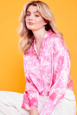 Aurora Butterfly Cropped Shirt - Pink HighNeckCut