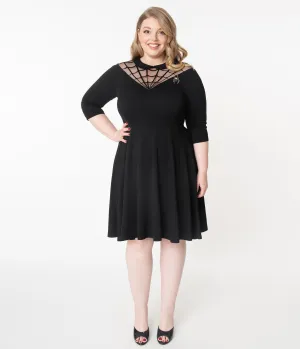 Unique Vintage Plus Size Black Spiderweb Endora Fit & Flare Dress