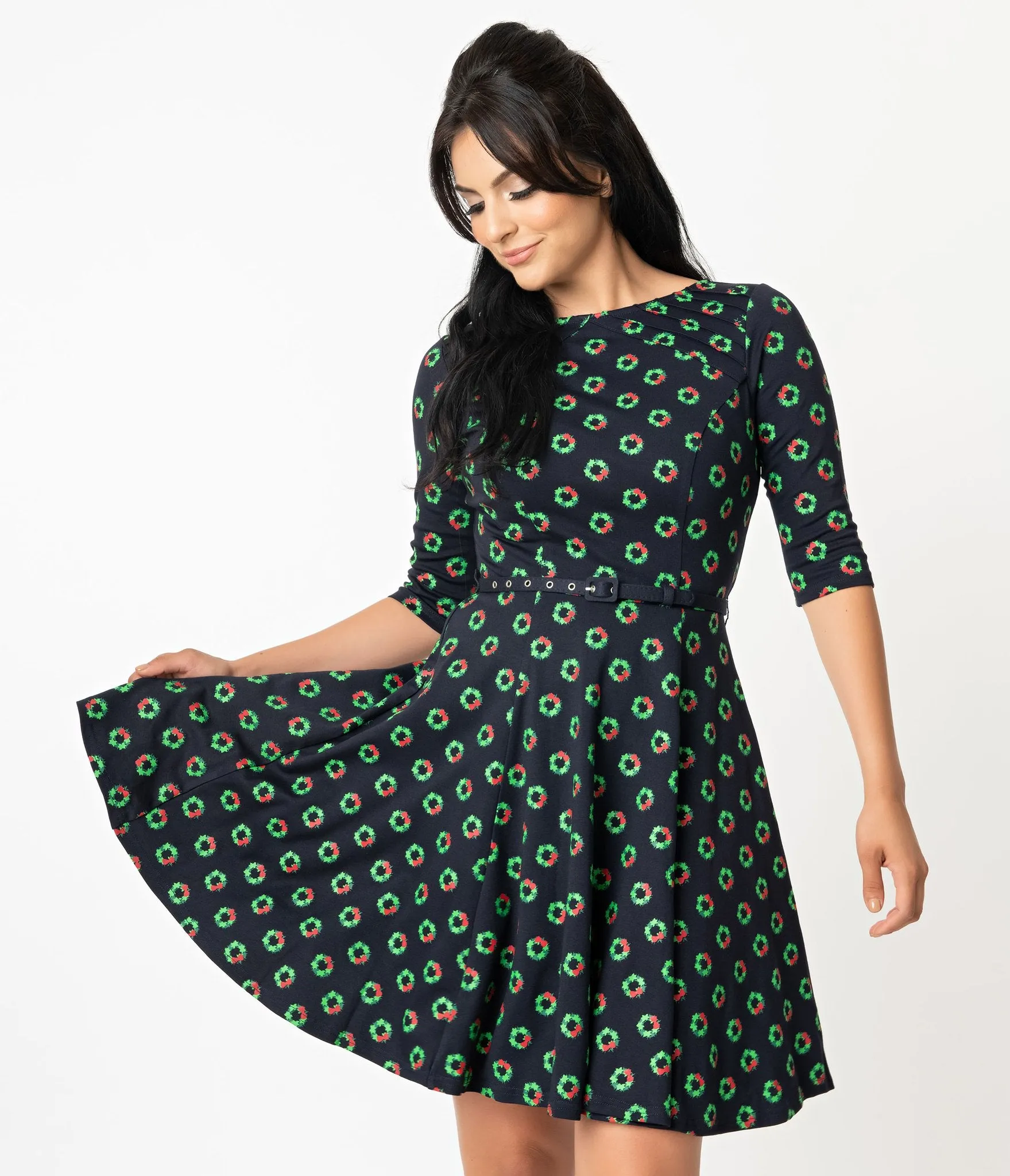 Unique Vintage Stephanie Fit & Flare Dress - Holiday Wreath