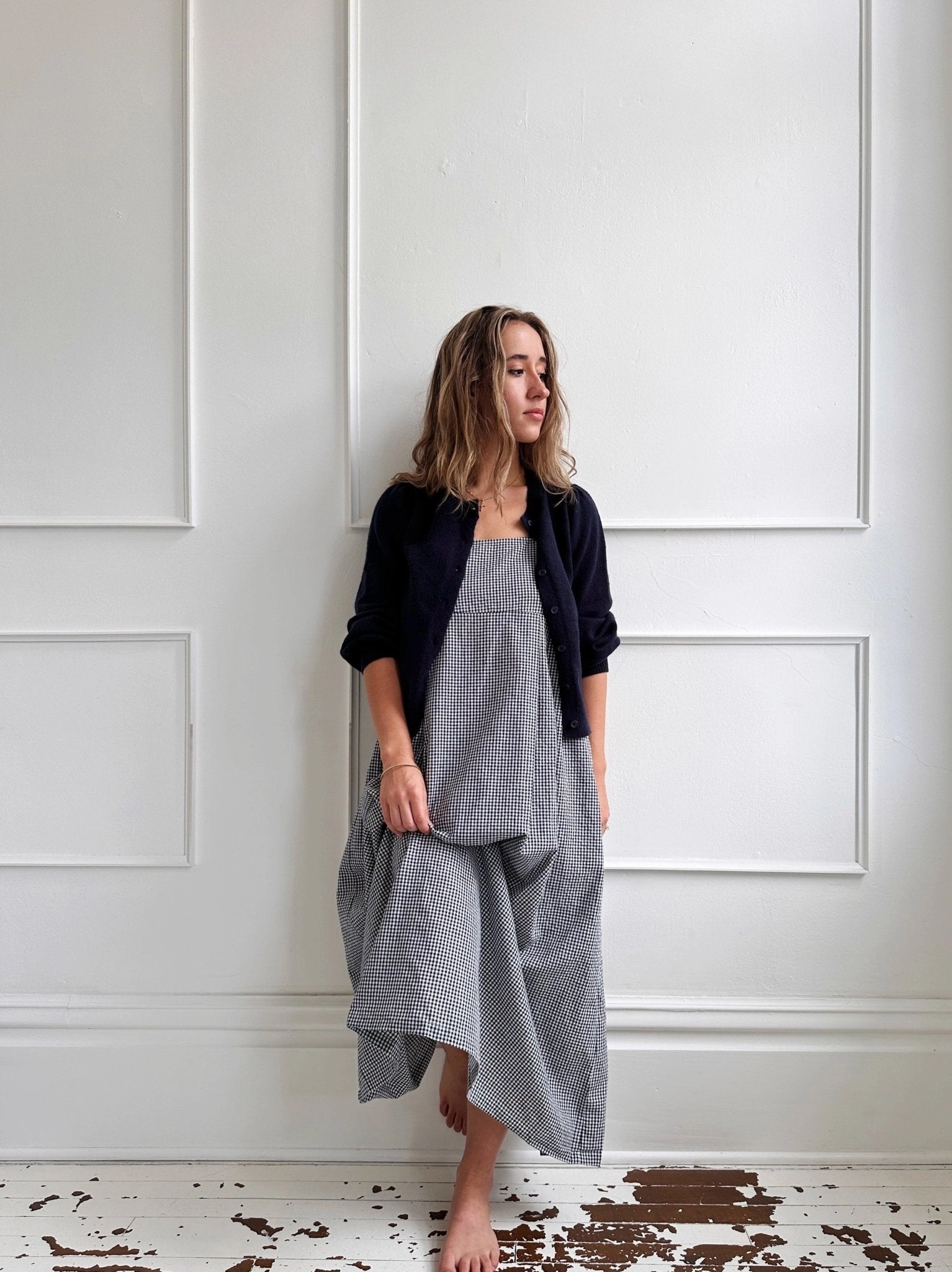 Gingham Cami Dress Asymmetrical hem Luxurious Texture