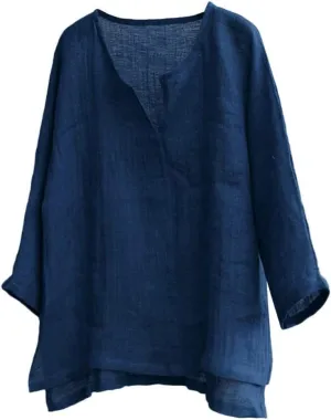 Unisex Summer Baggy Cotton Linen Henley Shirts Casual Loose Beach Yoga Tops Blouse Plus Size M-3XL