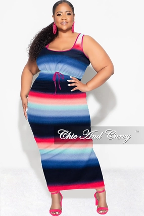 Final Sale Plus Size Ribbed 2pc Crop Drawstring Top and Pencil Skirt in Navy, Fuchsia , & Blue Relaxed Fit