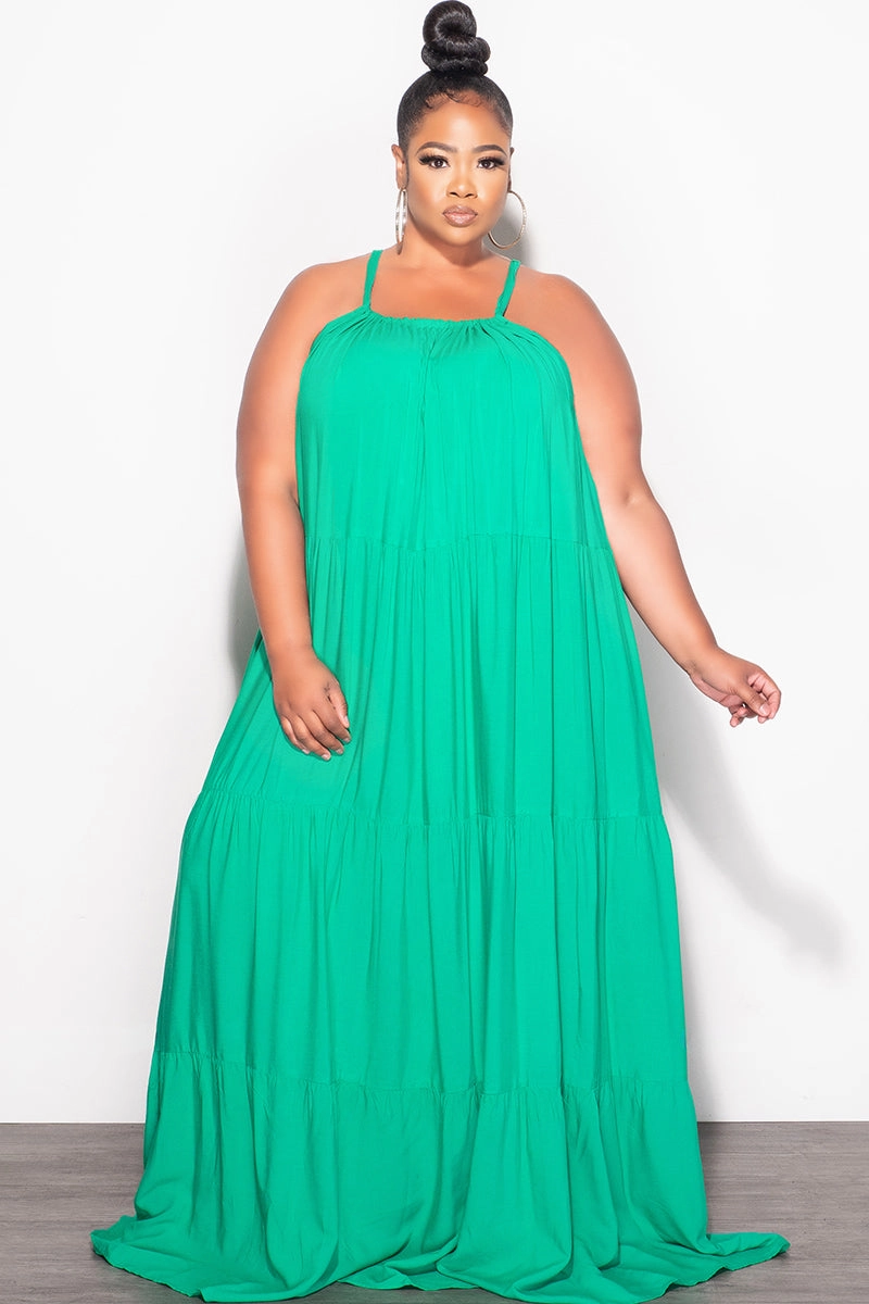 Final Sale Plus Size Long Halter Dress with Back Tie in Green Quick Flex Smart Utility