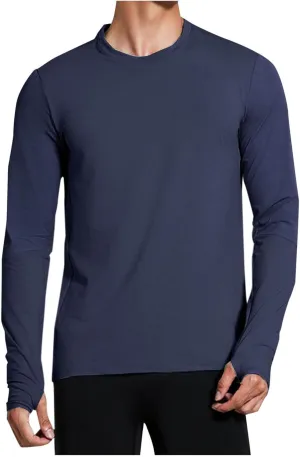 UPF 50  Mens Swim Shirts, Long Sleeve Sun Protection Fishing Rash Guard, Quick Dry UV Hiking T Shirt with Thumbhole