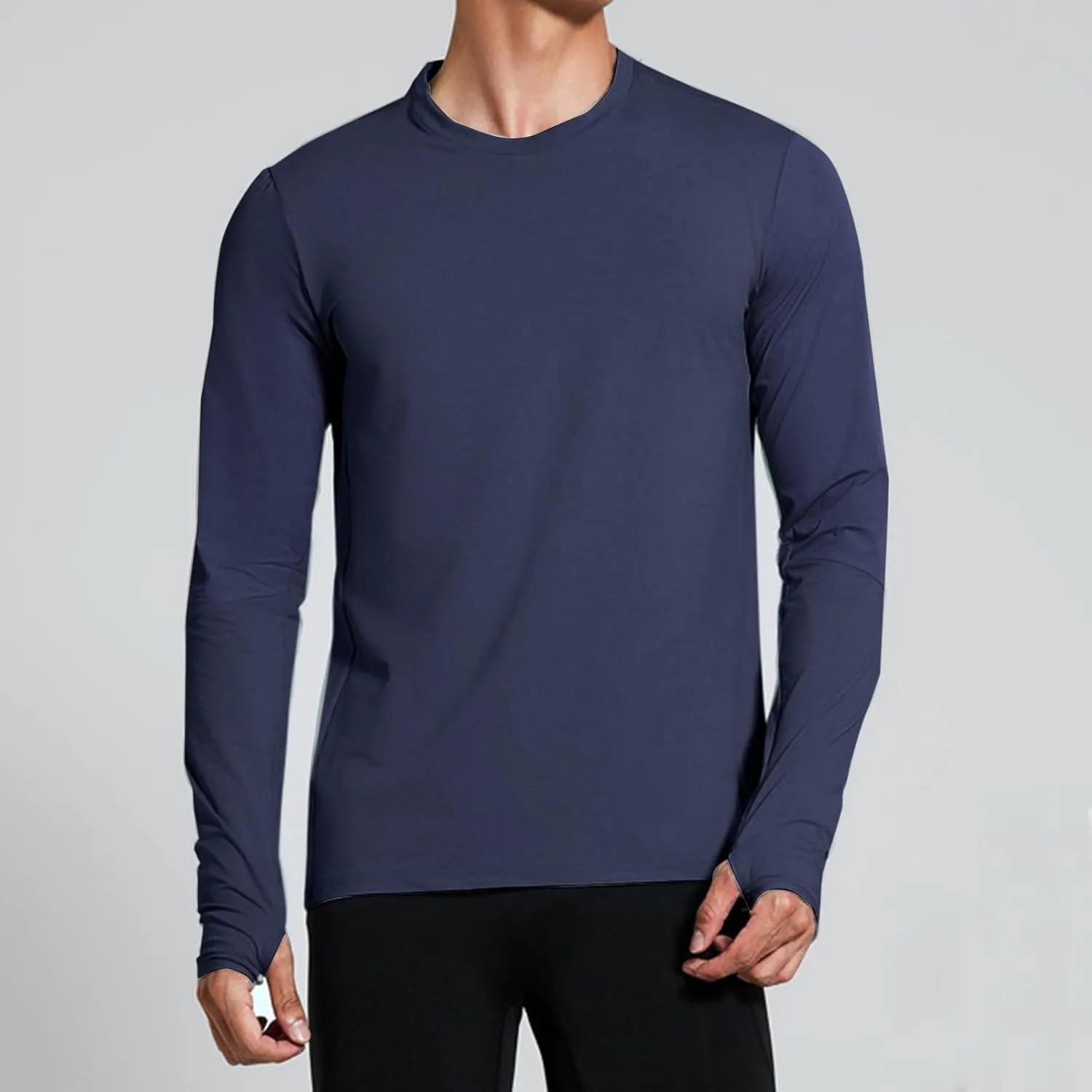 UPF 50  Mens Swim Shirts, Long Sleeve Sun Protection Fishing Rash Guard, Quick Dry UV Hiking T Shirt with Thumbhole