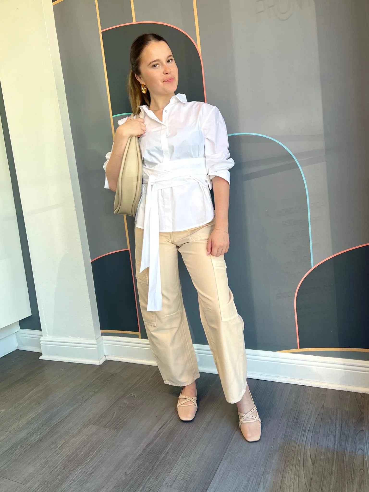 Marcelle Low Slung Cargo in Sateen - Shrimp Durable Construction