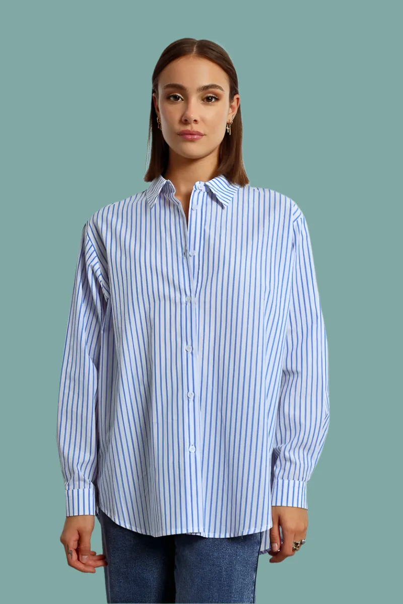 Urban Striped Button Down Top AntiPill Surface