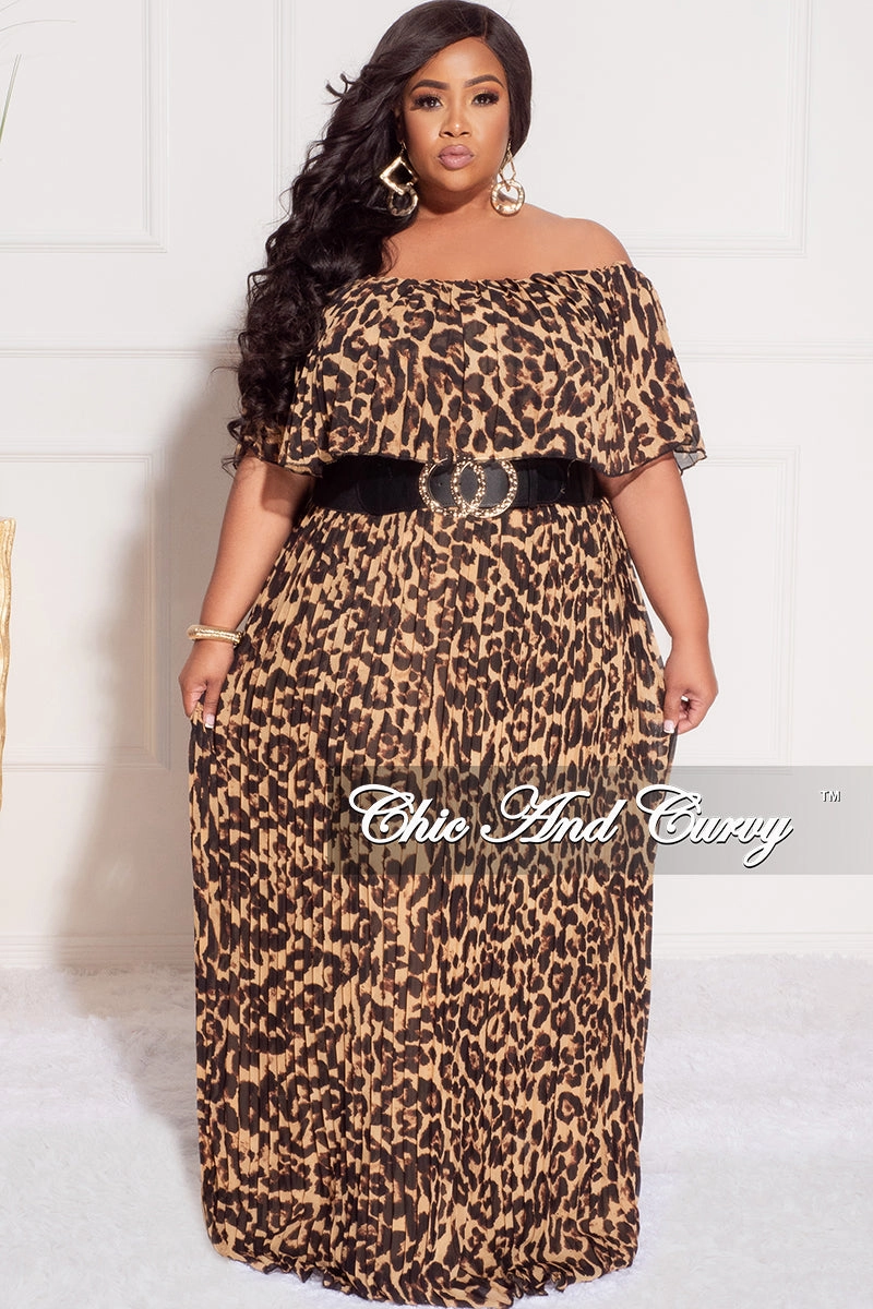 Final Sale Plus Size Strapless Chiffon Pleated Long Dress in Animal Print WindResistantMaterial