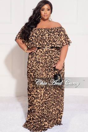 Final Sale Plus Size Strapless Chiffon Pleated Long Dress in Animal Print Casual Layer
