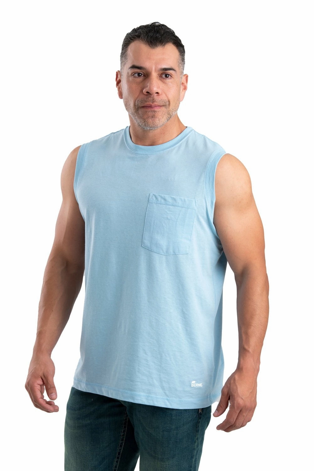 Berne Mens Carolina Cotton Blend Performance Pocket Tee S/L Relaxed Look Compact Fold Design